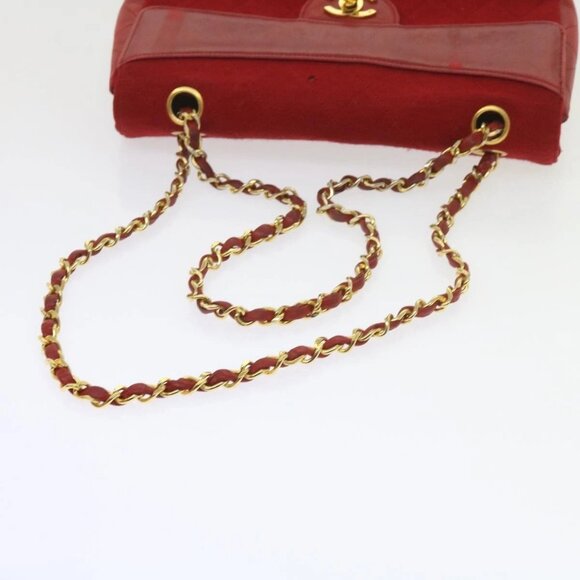 CHANEL Matelasse Chain Shoulder Bag Canvas Red CC Auth 59869A - Picture 7 of 16